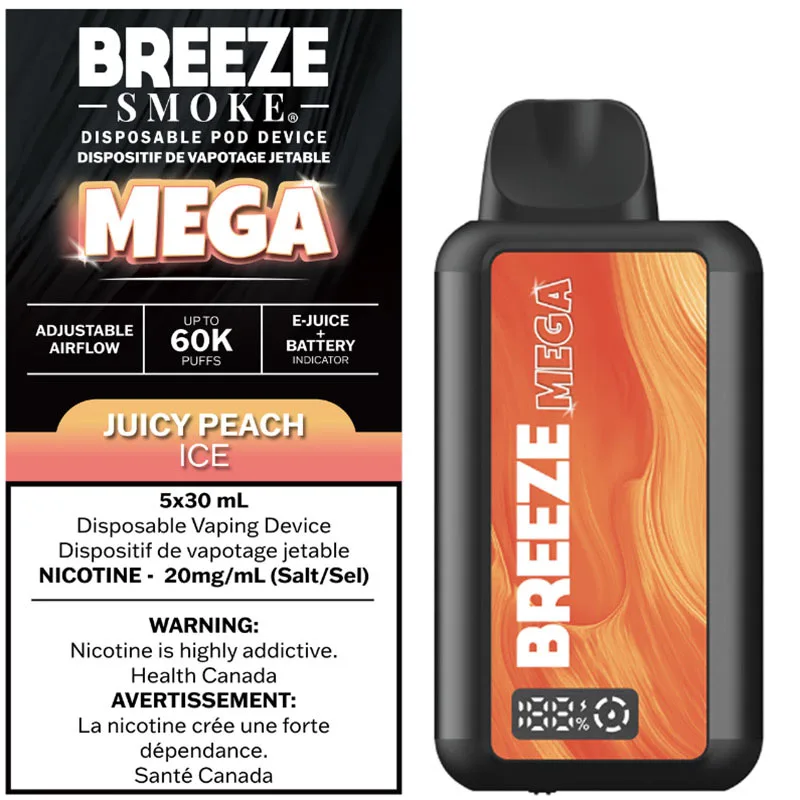 Breeze Mega 60K Disposable Vape: Juicy Peach Ice (30mL)