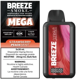 Breeze Mega 60K Disposable Vape: Strawberry Peach Mint (30mL)