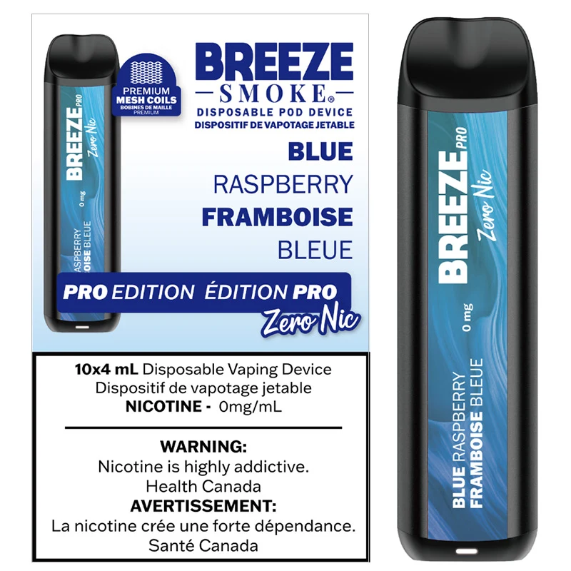 Breeze Pro Zero Nic 20K Disposable Vape: Blue Raspberry (4mL)