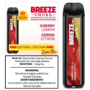 Breeze Pro Zero Nic 20K Disposable Vape: Cherry Lemon (4mL)