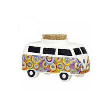 Vintage Bus Flower Power Ceramic Stash Jar