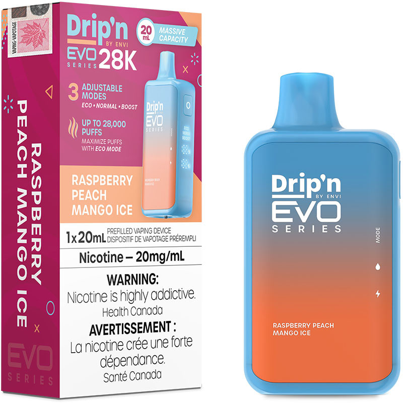 Drip'n EVO 28K Disposable Vape: Raspberry Peach Mango Ice (20mL)