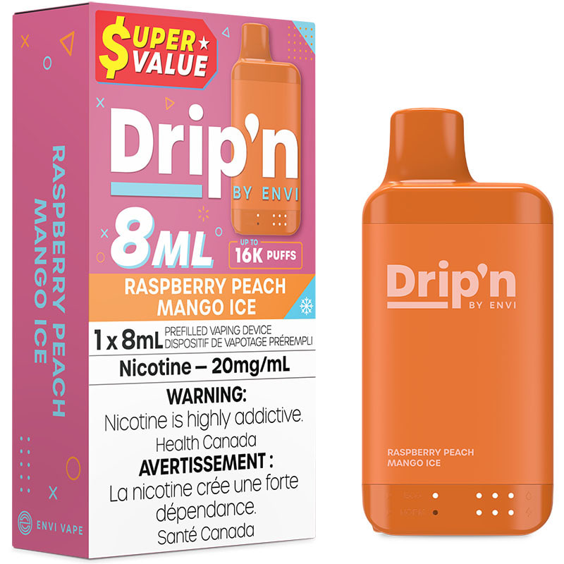 Drip'n by Envi 8mL Disposable Vape: Raspberry Peach Mango Ice