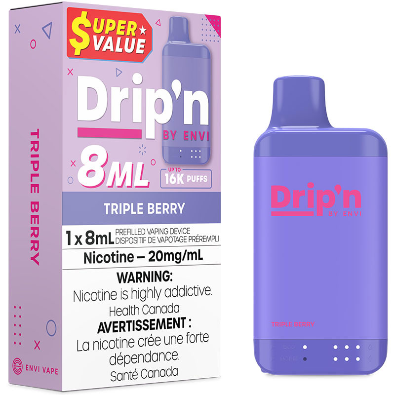 Drip'n by Envi 8mL Disposable Vape: Triple Berry
