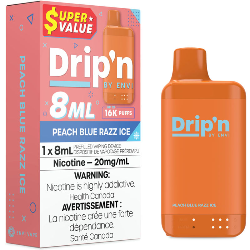Drip'n by Envi 8mL Disposable Vape: Peach Blue Razz Ice