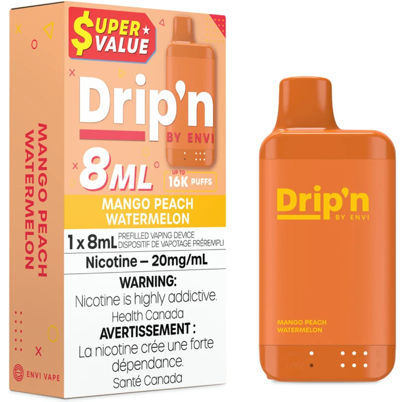 Drip'n by Envi 8mL Disposable Vape: Mango Peach Watermelon