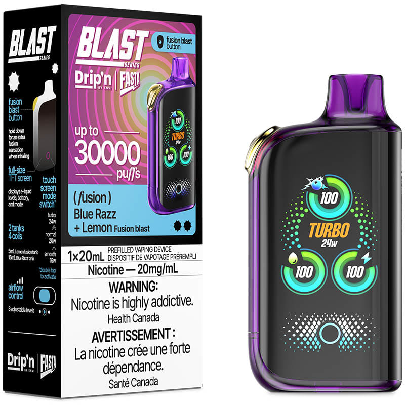 Drip'n Fasta Blast 30K Disposable Vape - Fusion Series: Blue Razz + Lemon (20mL)