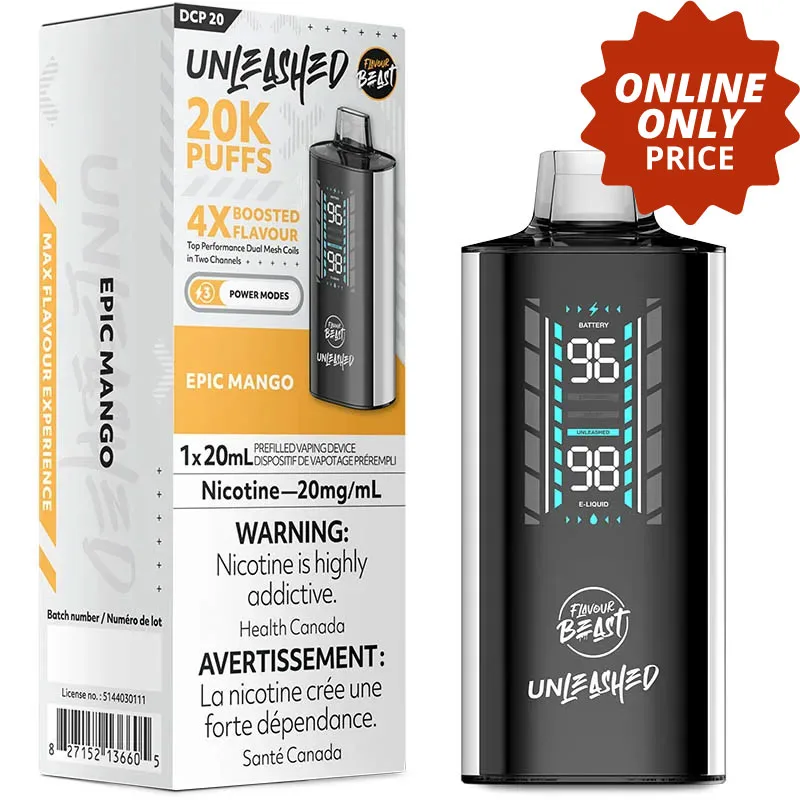 Flavour Beast Unleashed DCP 20K Disposable Vape: Epic Mango (20mL)