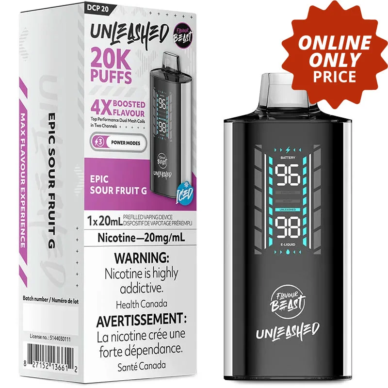 Flavour Beast Unleashed DCP 20K Disposable Vape: Epic Sour Fruit G Iced (20mL)