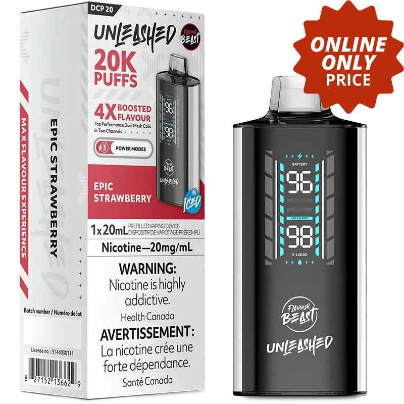 Flavour Beast Unleashed DCP 20K Disposable Vape: Epic Strawberry Iced (20mL)