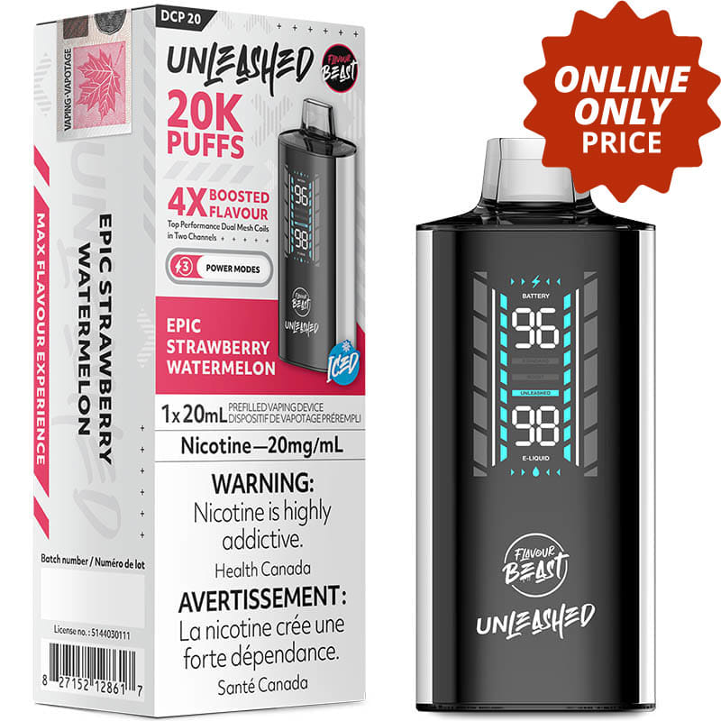 Flavour Beast Unleashed DCP 20K Disposable Vape: Epic Strawberry Watermelon Iced (20mL)