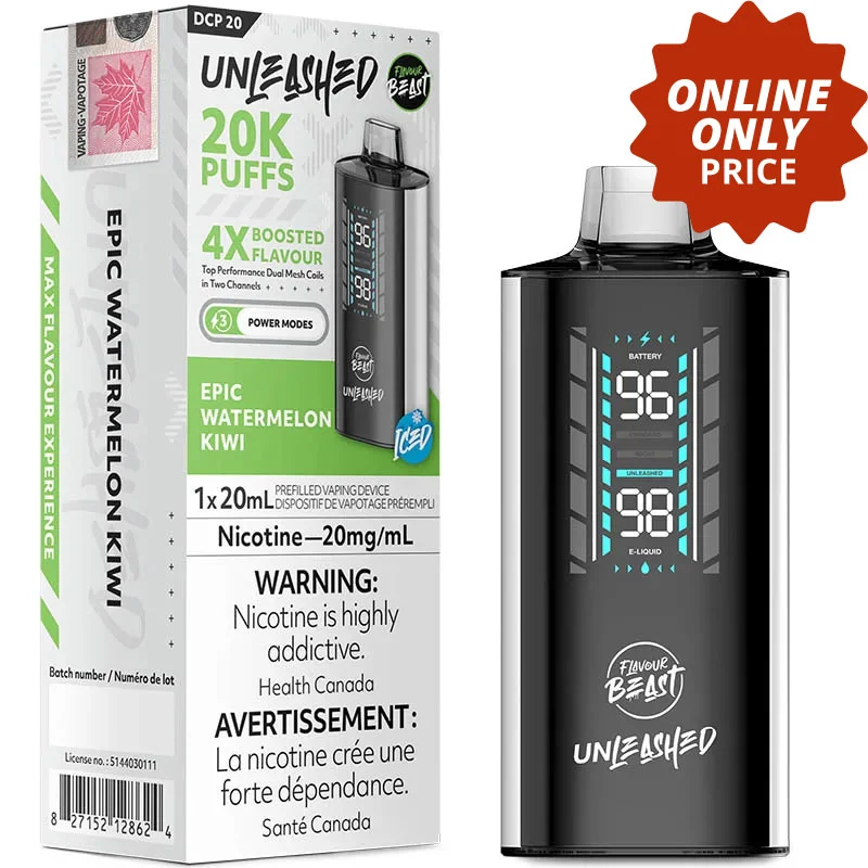 Flavour Beast Unleashed DCP 20K Disposable Vape: Epic Watermelon Kiwi Iced (20mL)