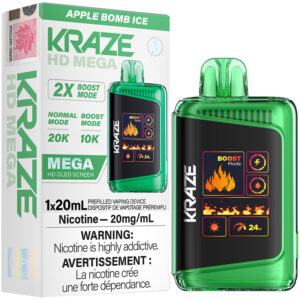Kraze HD Mega 20K Disposable Vape: Apple Bomb Ice (20mL)
