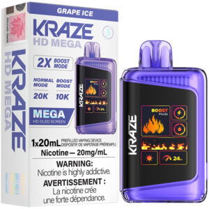 Kraze HD Mega 20K Disposable Vape: Grape Ice (20mL)