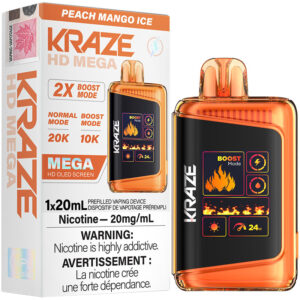 Kraze HD Mega 20K Disposable Vape: Peach Mango Ice (20mL)