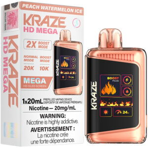 Kraze HD Mega 20K Disposable Vape: Peach Watermelon Ice (20mL)