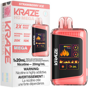 Kraze HD Mega 20K Disposable Vape: Strawberry Ice (20mL)