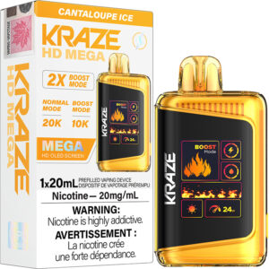 Kraze HD Mega 20K Disposable Vape: Cantaloupe Ice (20mL)