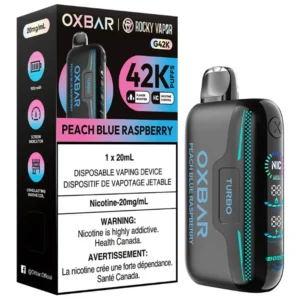 Oxbar x Rocky Vapor G42K Disposable Vape: Peach Blue Raspberry (20mL)