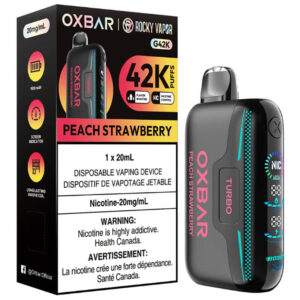 Oxbar x Rocky Vapor G42K Disposable Vape: Peach Strawberry (20mL)