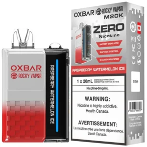 Oxbar x Rocky Vapor M20K Disposable Vape: Raspberry Watermelon Ice (20mL / Nicotine Free)