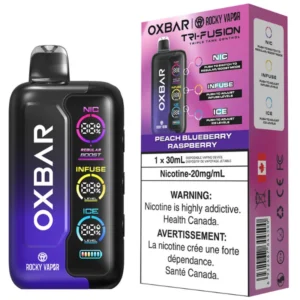 Oxbar x Rocky Vapor Tri Fusion Disposable Vape: Peach Blueberry Raspberry (30mL)