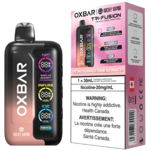 Oxbar x Rocky Vapor Tri Fusion Disposable Vape: Peach Watermelon Ice (30mL)